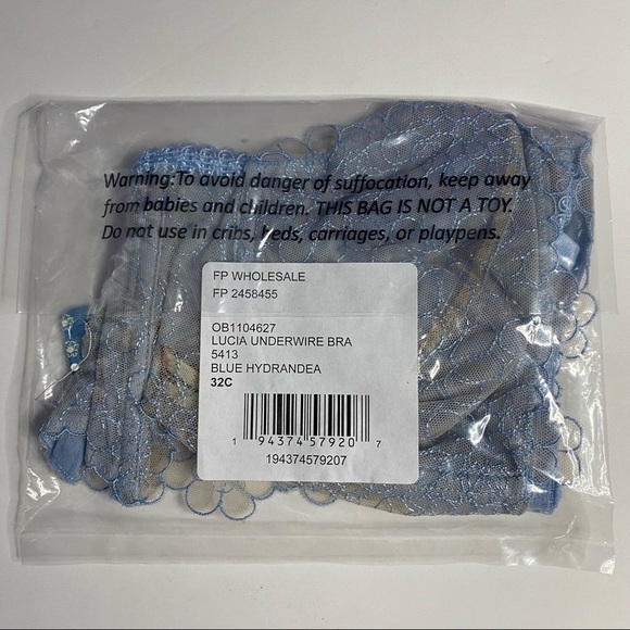 Free People Lucia Underwire Lacy Blue Gray Mesh Embroidered Bra 32C - Picture 4 of 6